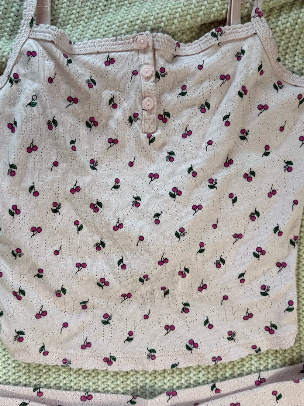 VS PINK Cherry Pointelle Pajama Set Henley Cami Boxer Shorts Pink Sleepwear M - Picture 4 of 6